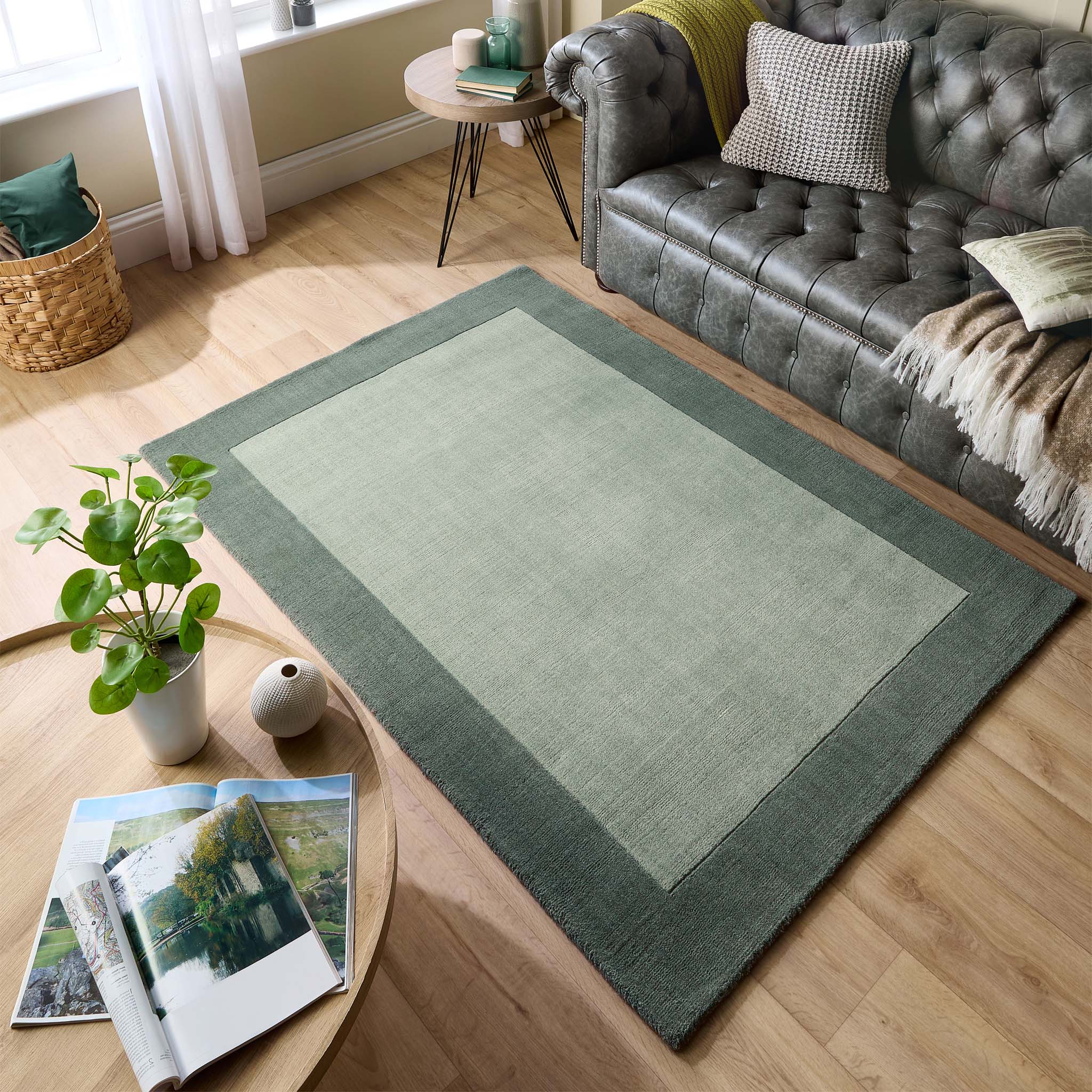 Borders Wool Rug Sage Green - Image 2