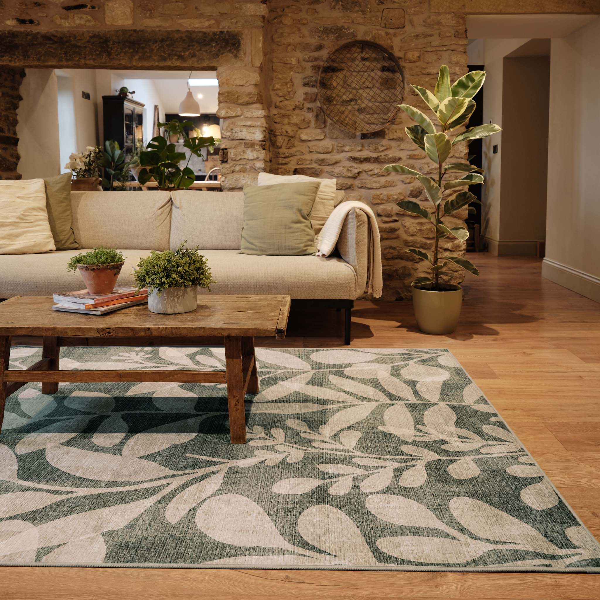 Eden Leaves Green Eco-Washable Rug - Image 2