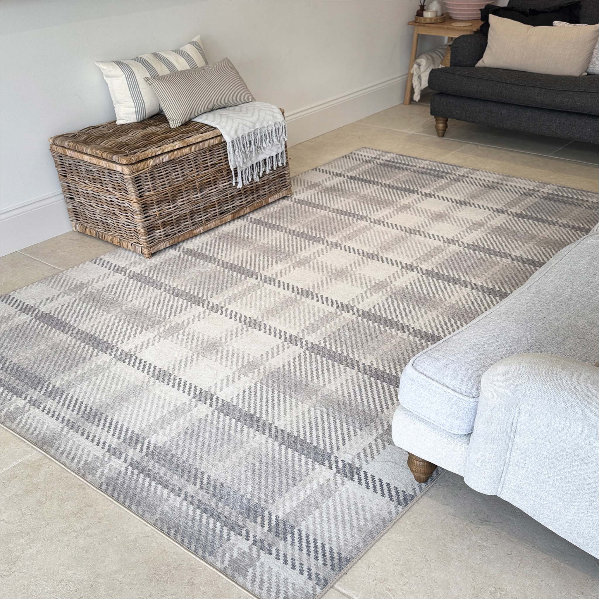 Isla Plaid Neutral Eco-Washable Rug - Image 2