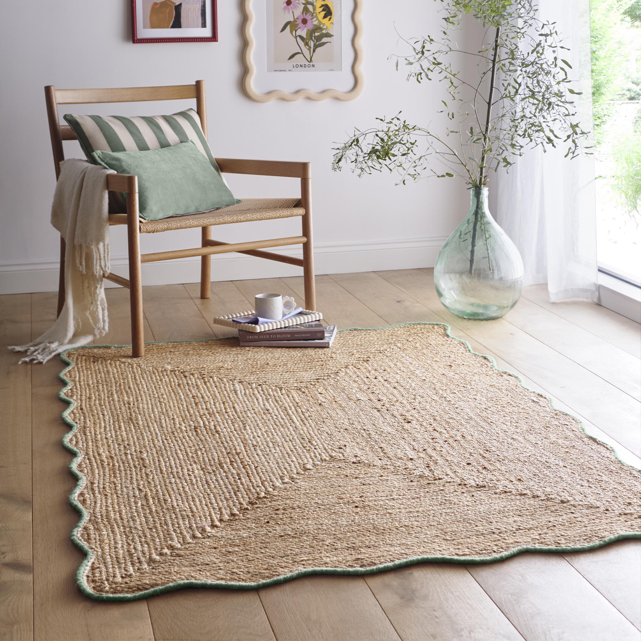 Jute Scalloped Edge Rug Green - Image 2