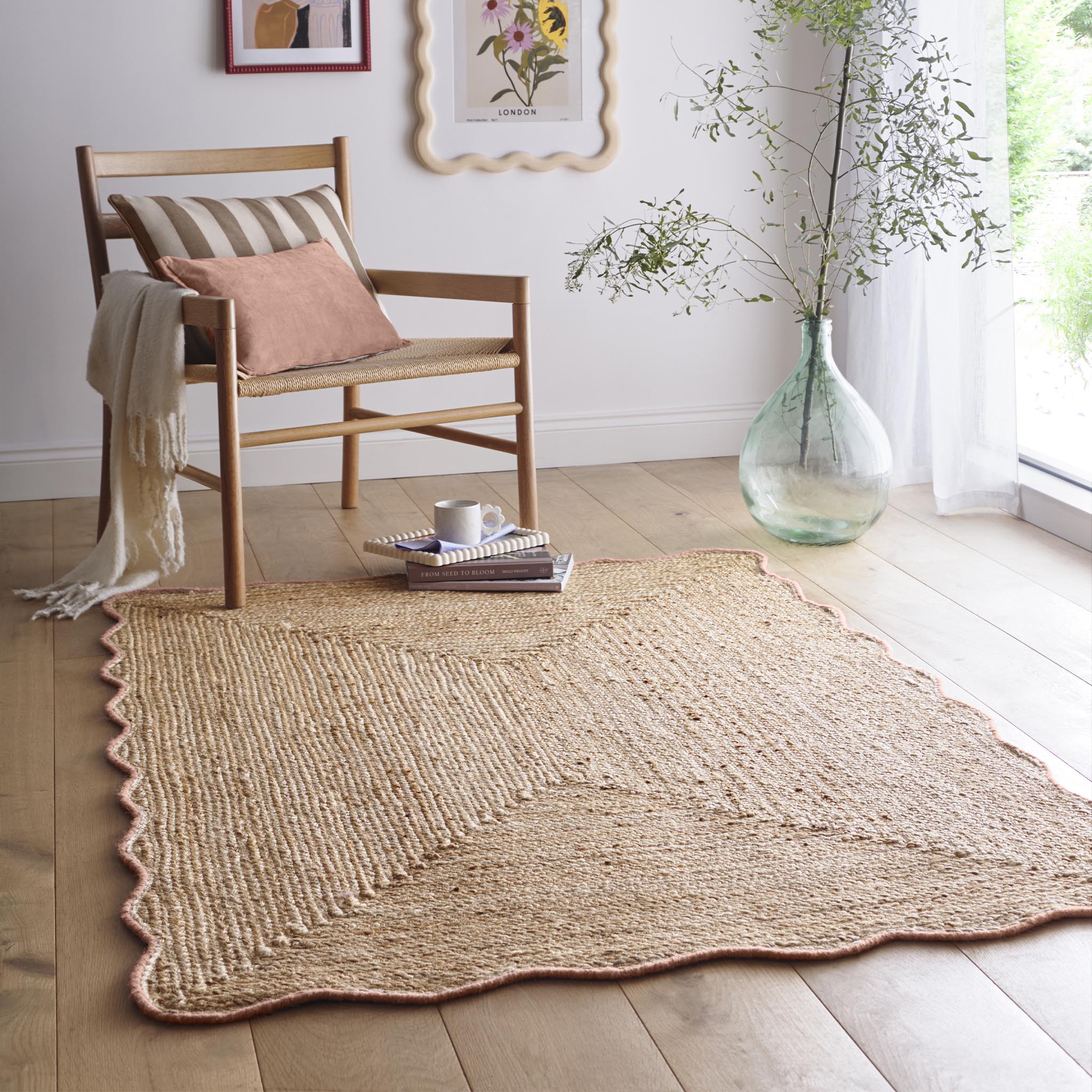 Jute Scalloped Edge Rug Peach - Image 2