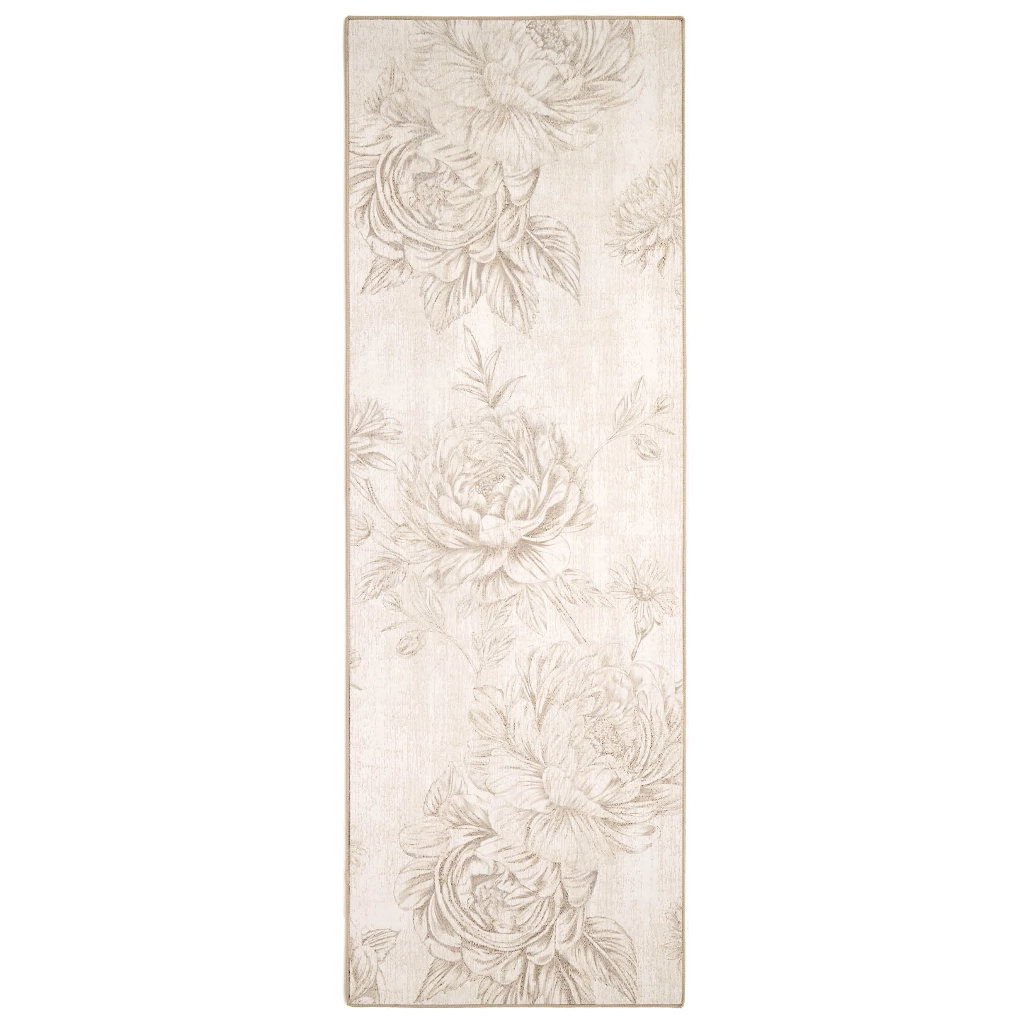 Muted Floral Beige Eco-Washable Runner