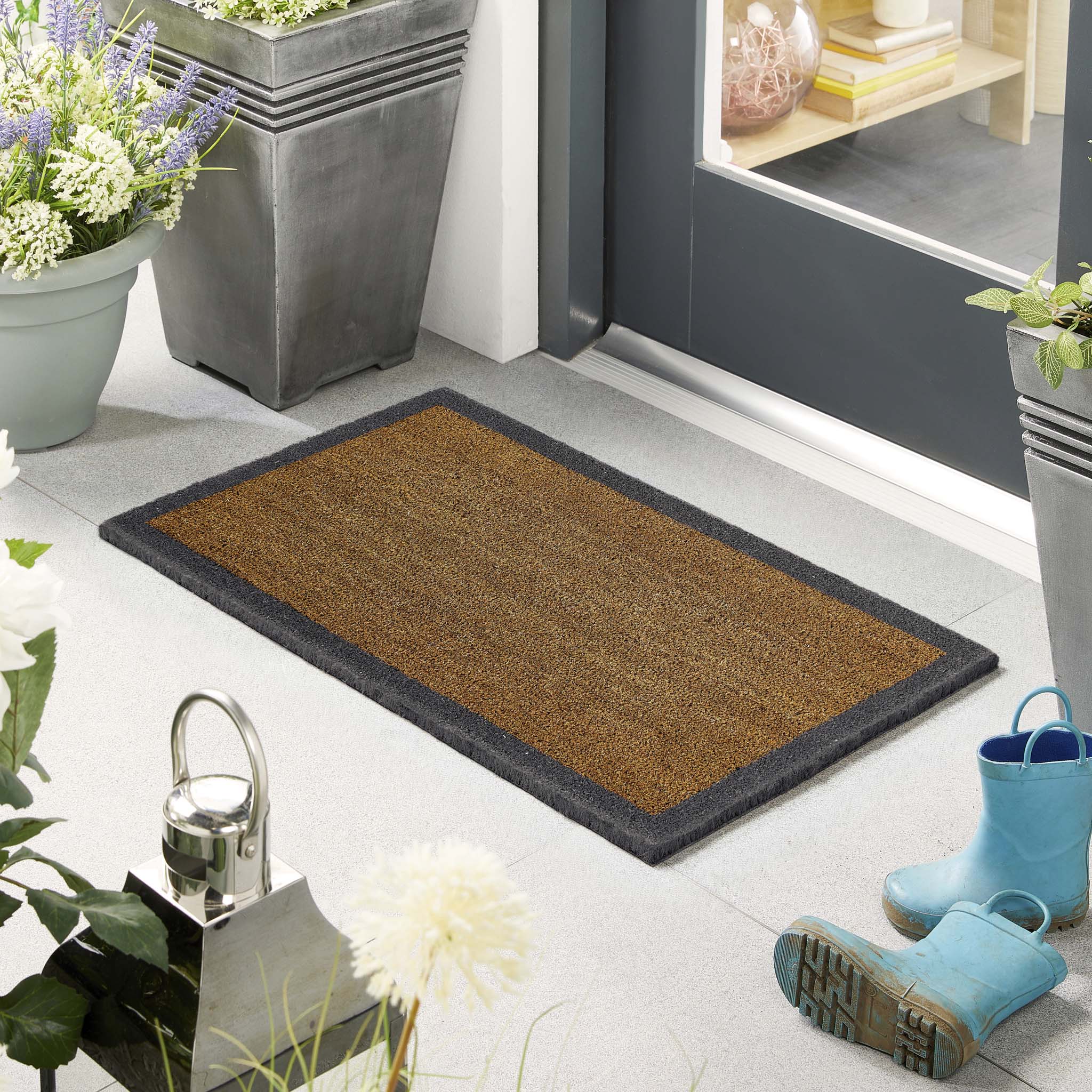 Printed Coir Border Grey Blue Doormat - Image 3