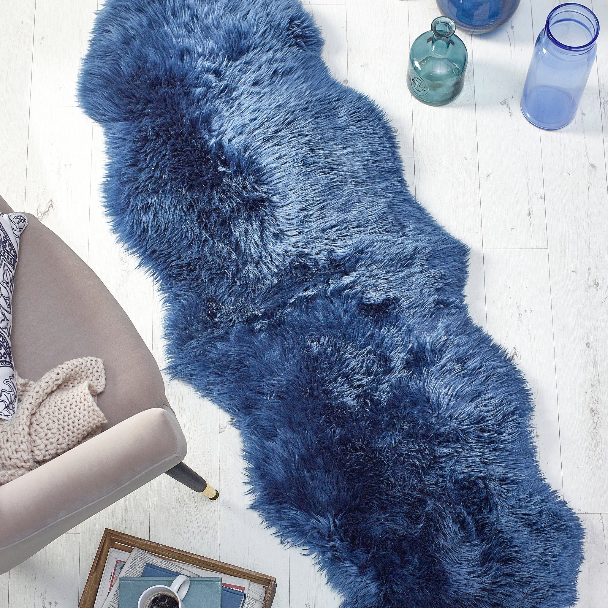 Genuine Sheepskin Rug Navy - Image 9