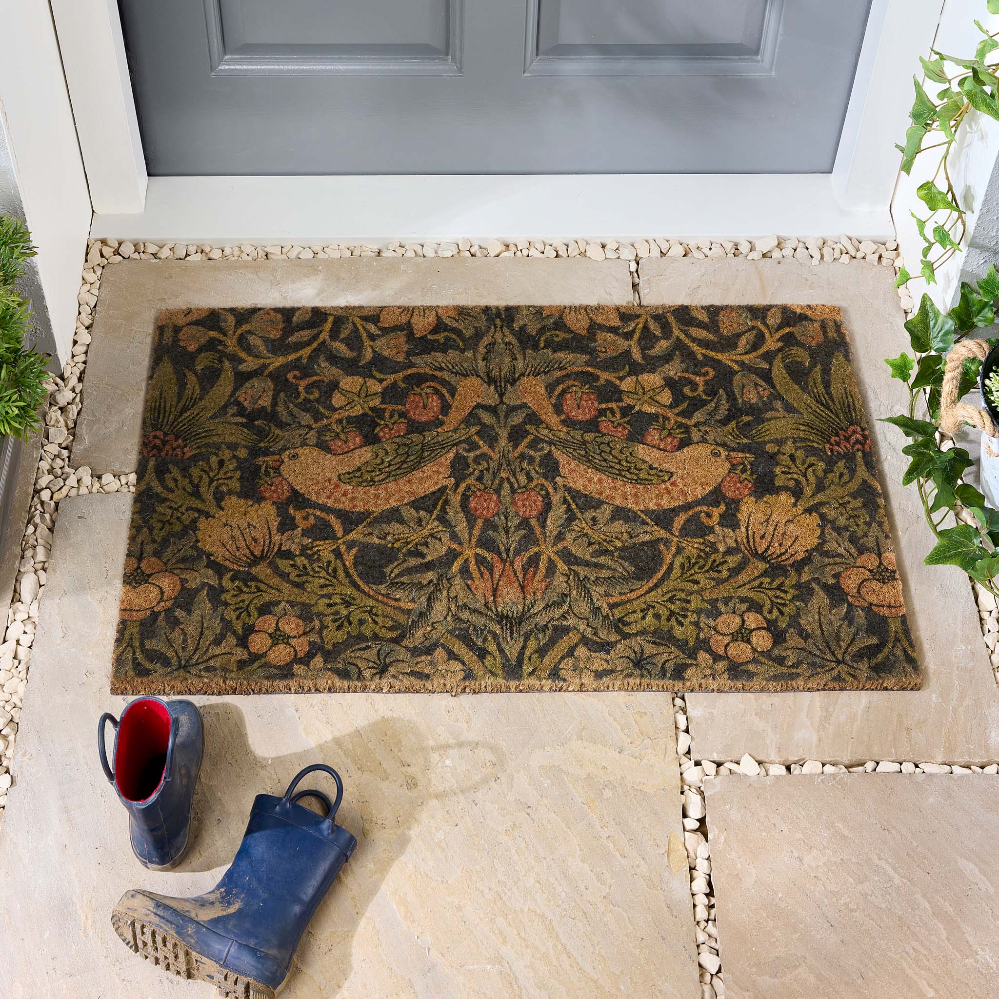 Morris & Co. Strawberry Thief Navy Coir Doormat - Image 4