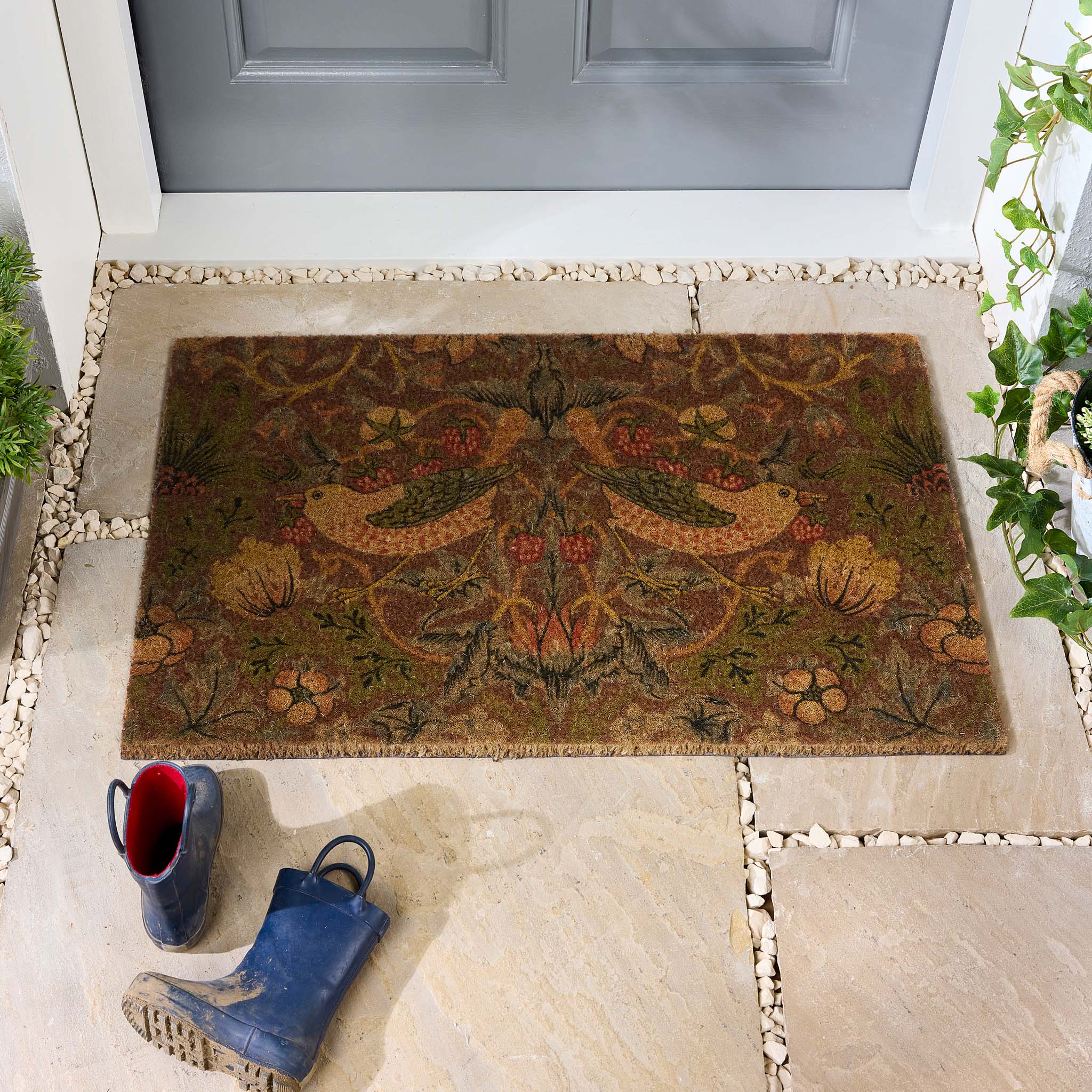 Morris & Co. Strawberry Thief Red Coir Doormat - Image 4