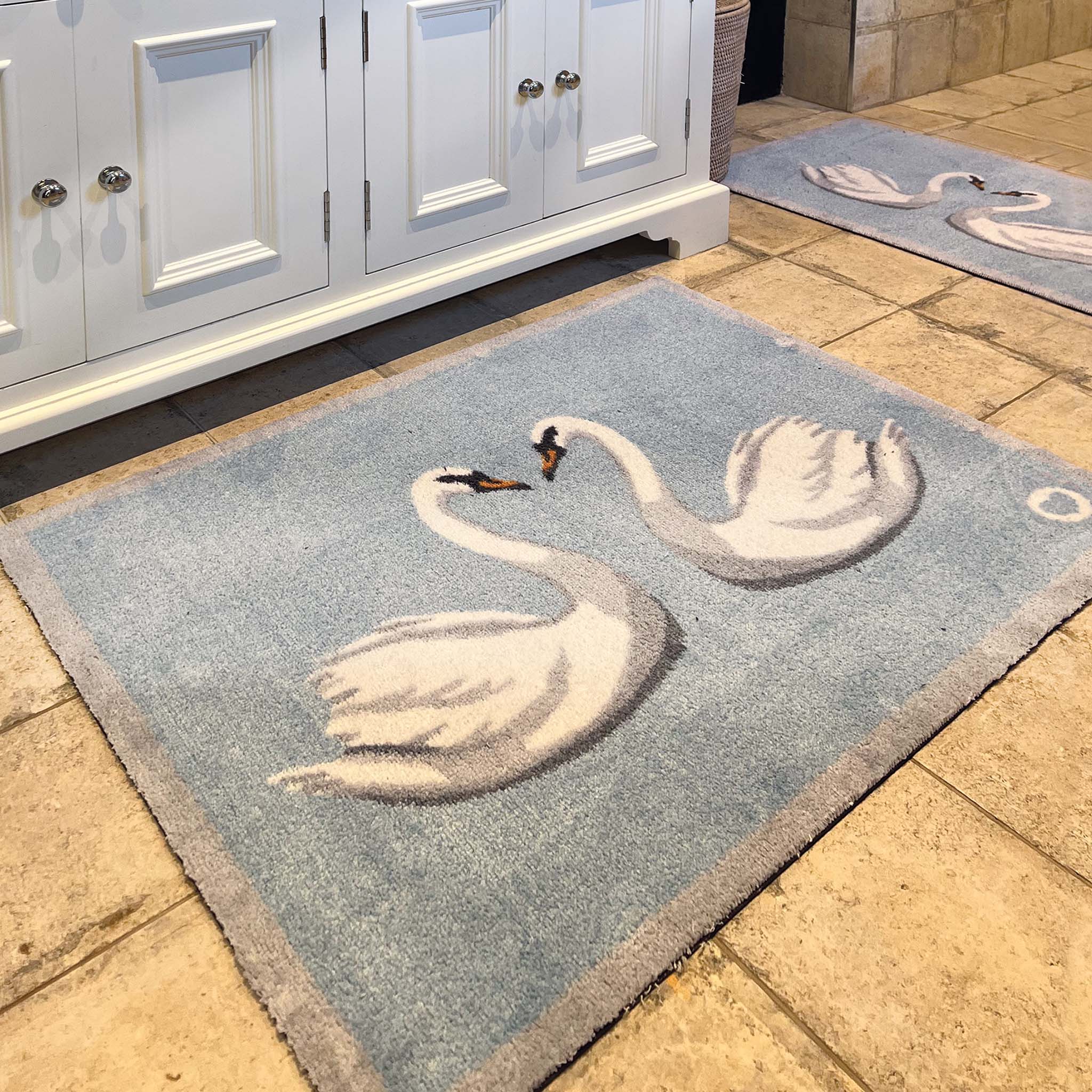 Swan 1 Blue Washable Bath Mat - Image 3