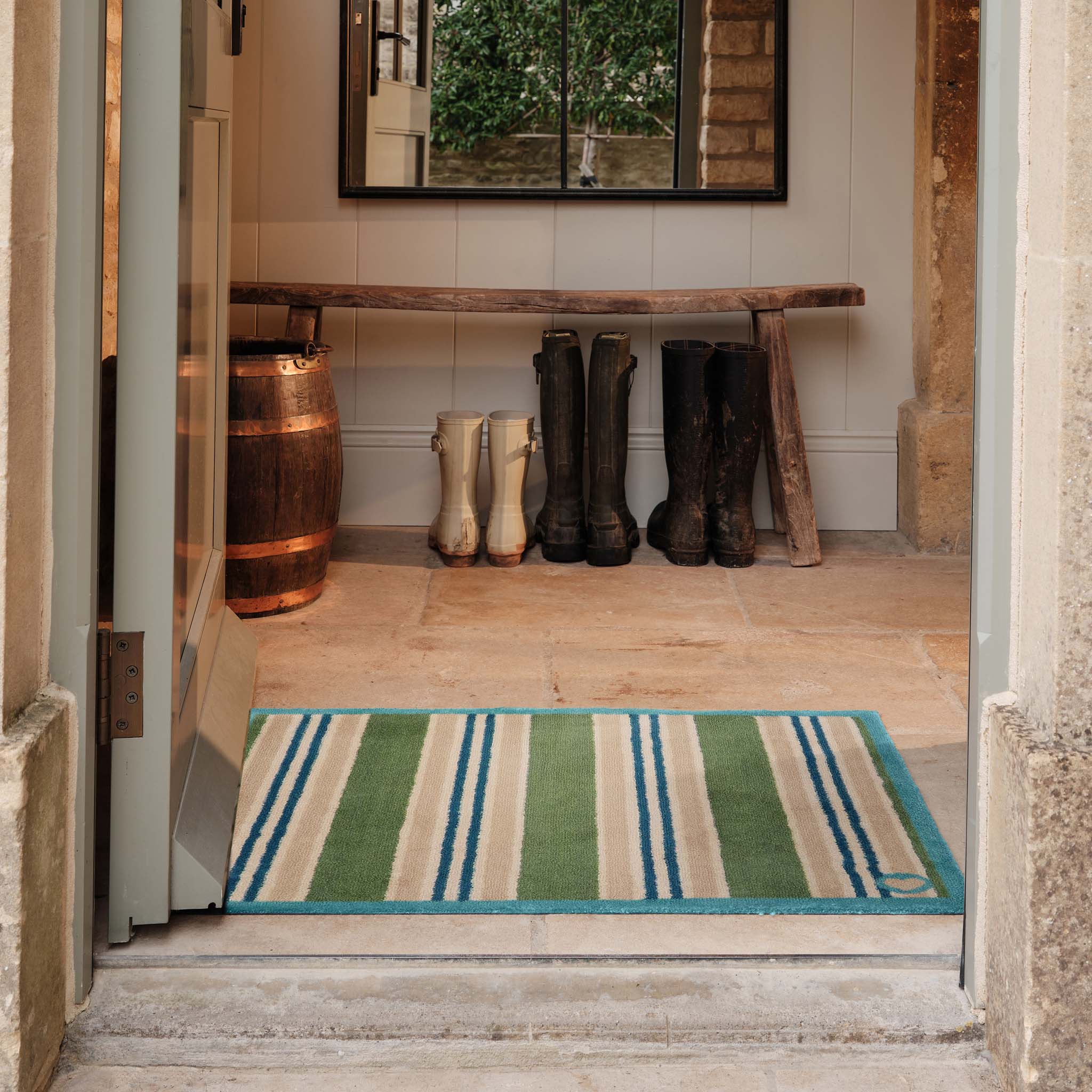 Timeless Stripe Green Washable Doormat - Image 2