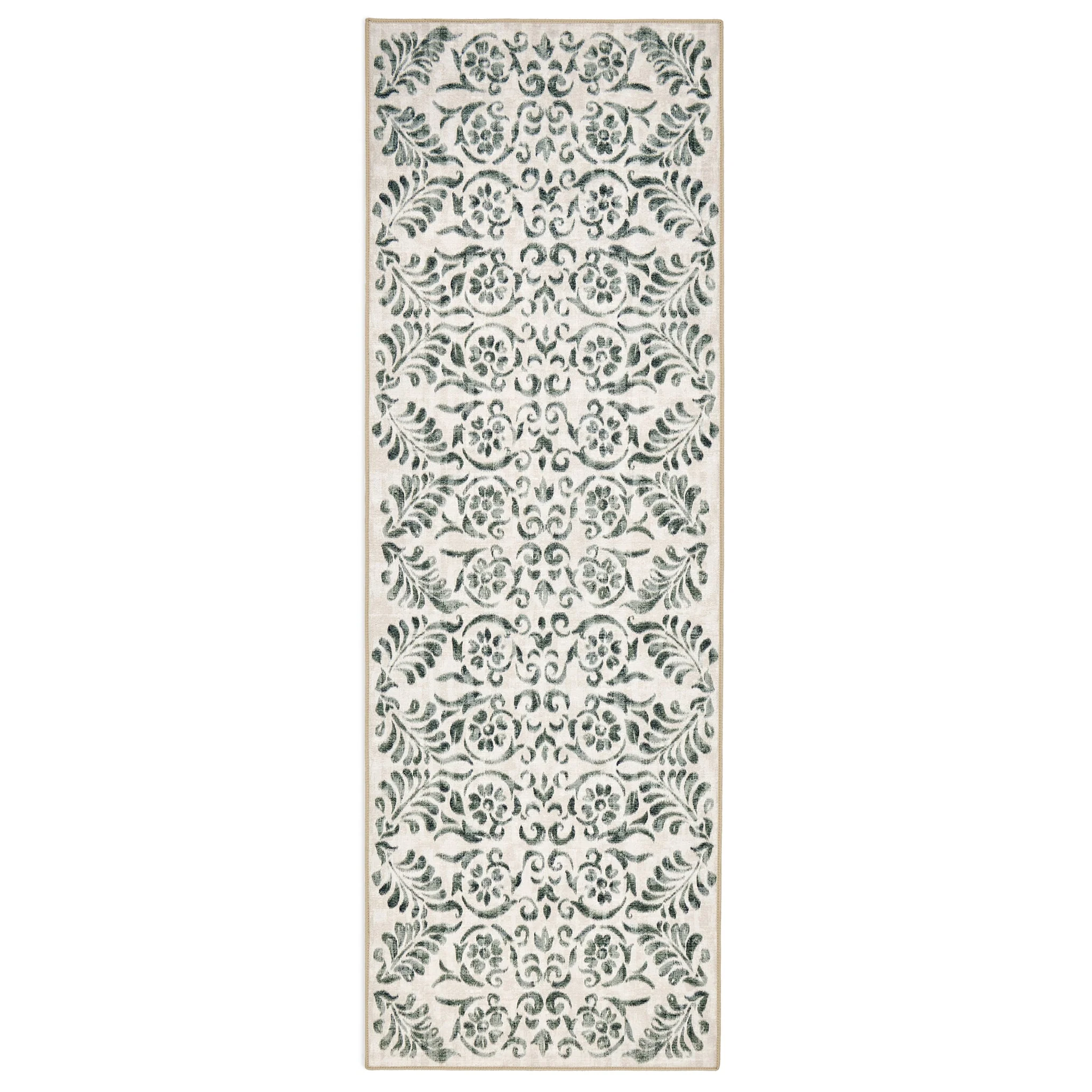 Vintage Scroll Green Eco-Washable Runner