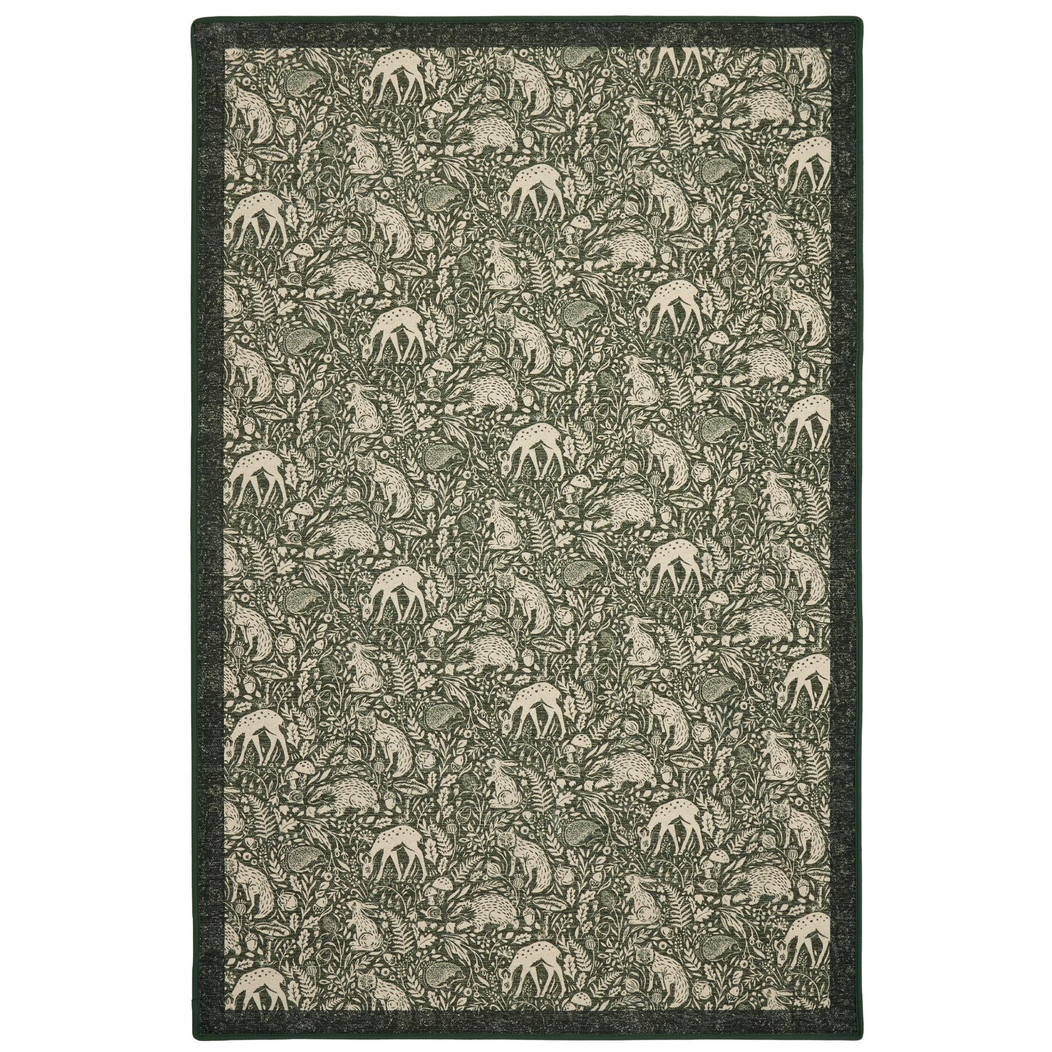 Whimsical Woodland Green Eco-Washable Rug