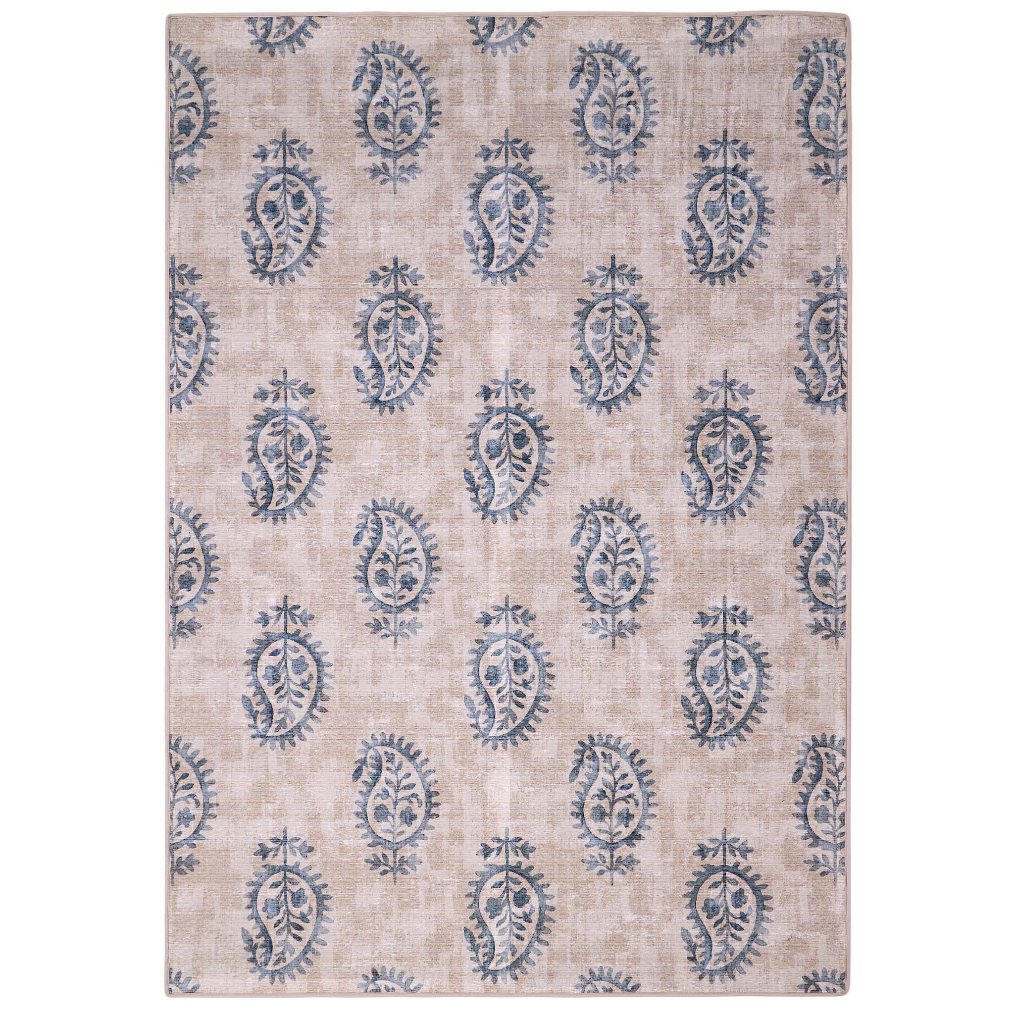 Woodblock Paisley Blue Eco-Washable Rug