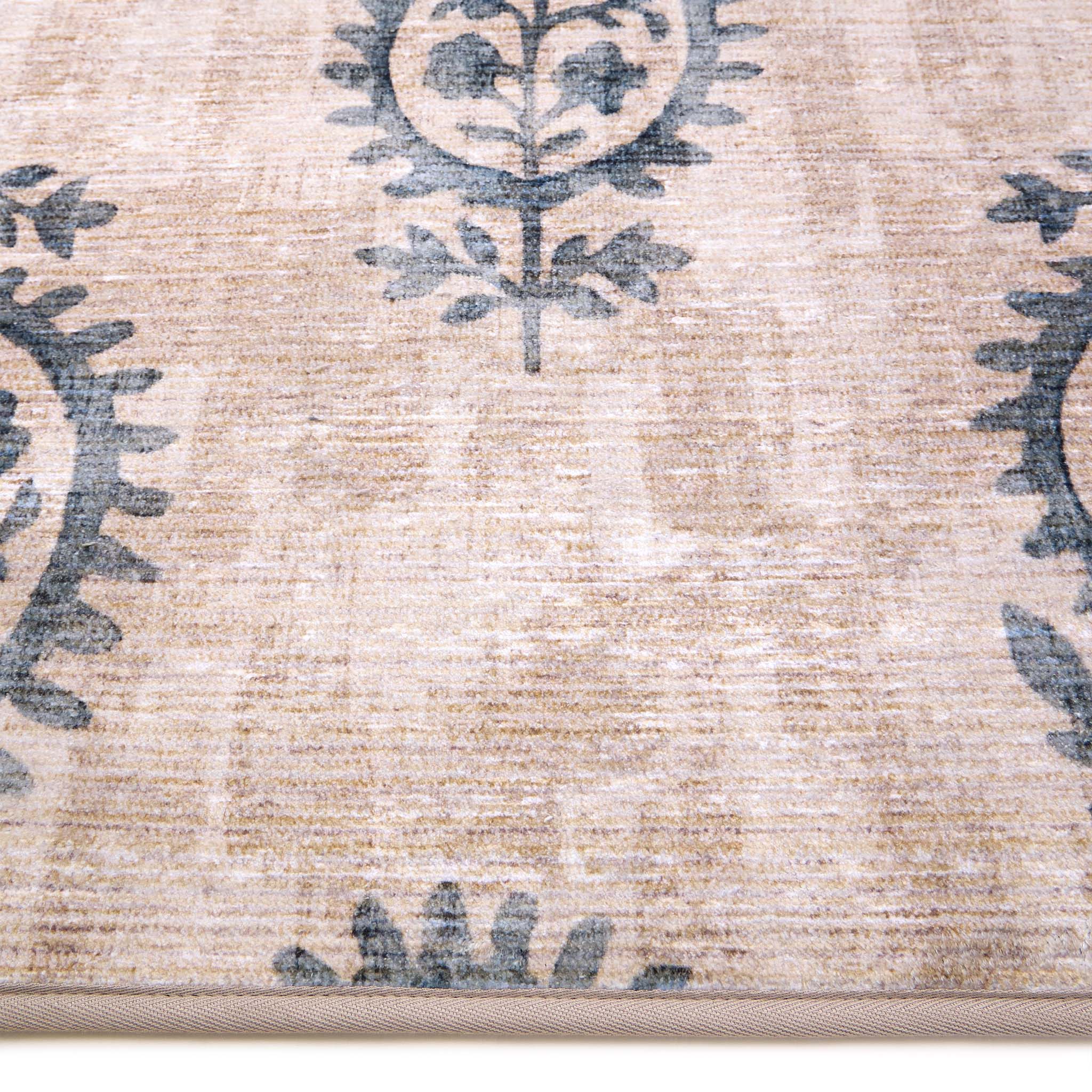 Woodblock Paisley Blue Eco-Washable Rug - Image 3
