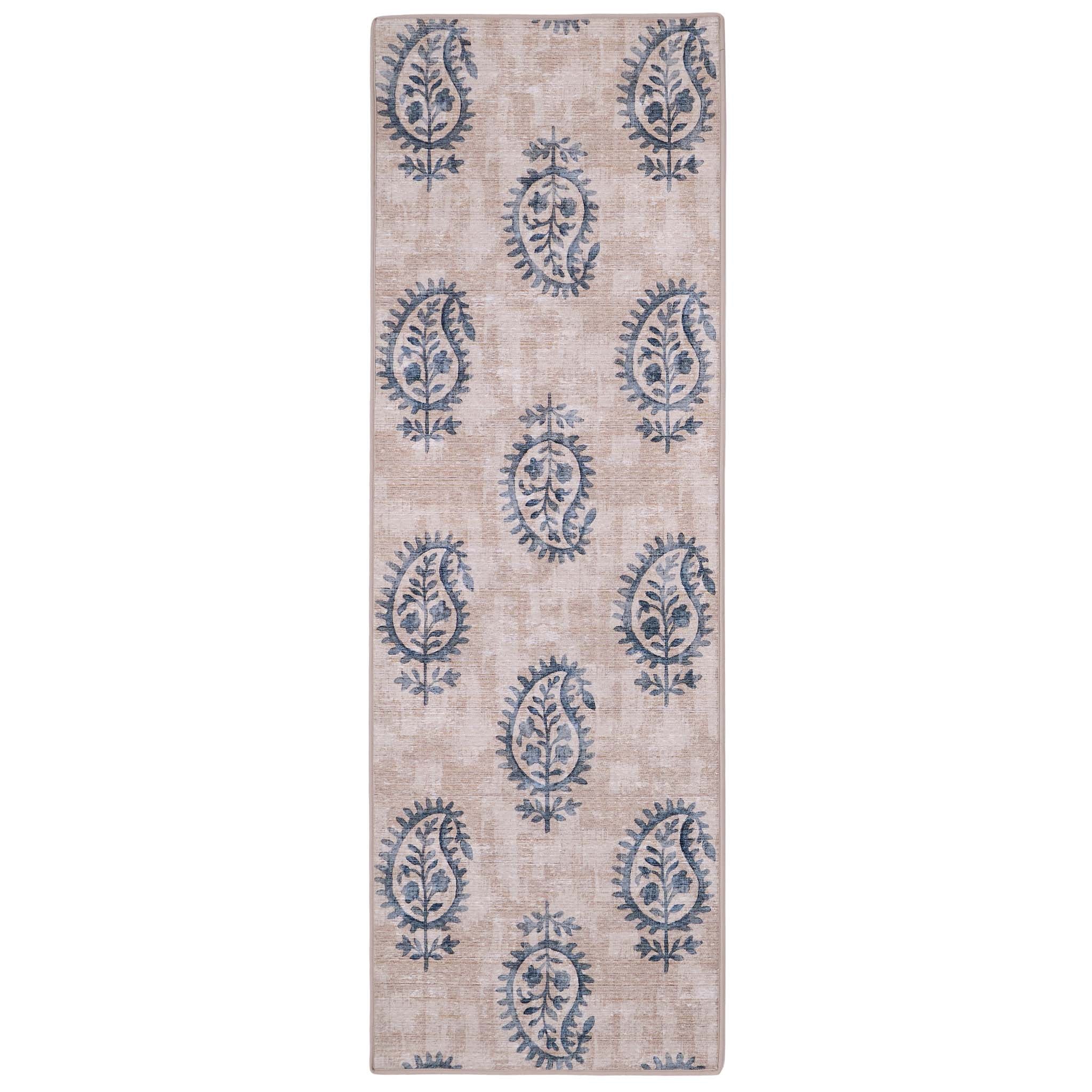 Woodblock Paisley Blue Eco-Washable Runner